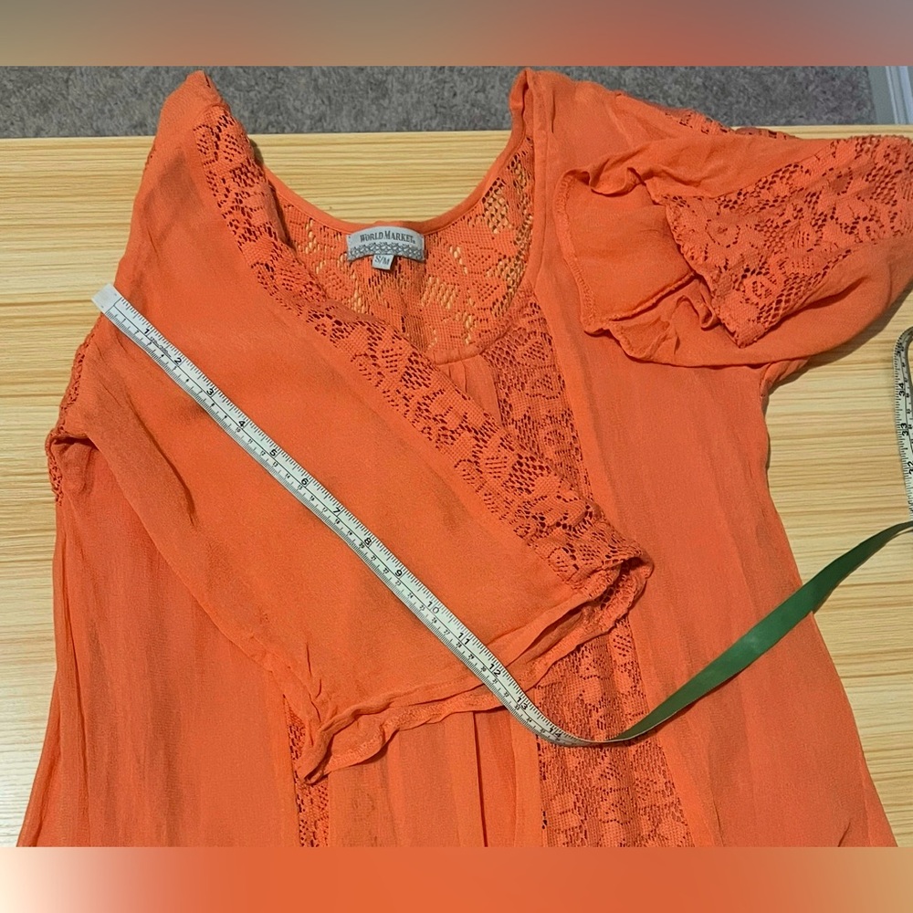 Cost Plus World Market Orange Lace Boho Tunic Top S/M Crochet Sheer Festival - Picture 9 of 10